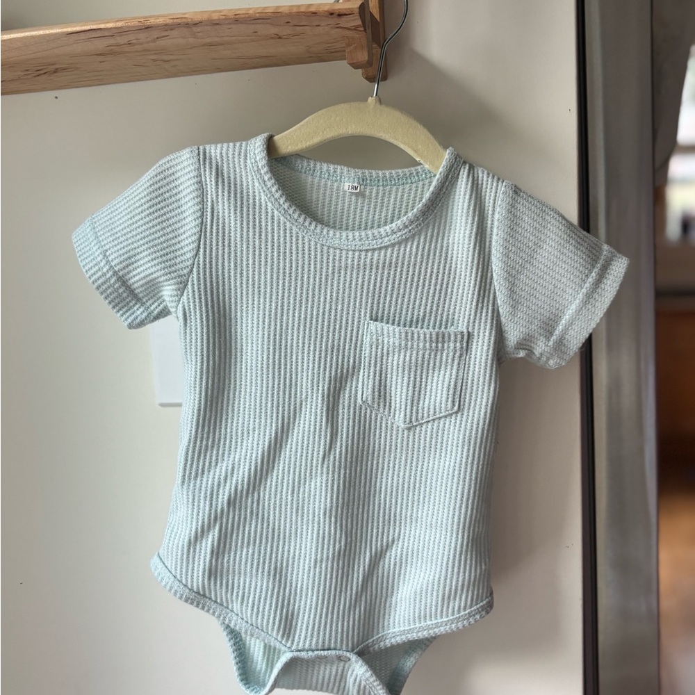 Light Blue Ribbed Baby Onesie